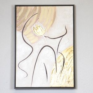 КАРТИНА ПЛАТНО ЖЕНА КАРТИНА БЕЖОВО - БЯЛО - ЧЕРНО - ЗЛАТНО 50x70x3.5см