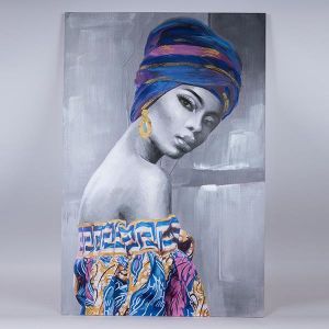 КАРТИНА ПЛАТНО ЖЕНА КАРТИНА ЧЕРНО - СИНЯ 80x120x3.5см