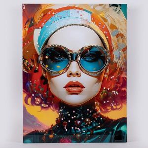 КАРТИНА ПЛАТНО ЖЕНА ПЛАТНО С ОЧИЛА МНОГОЦВЕТНО 60x80x2.5см