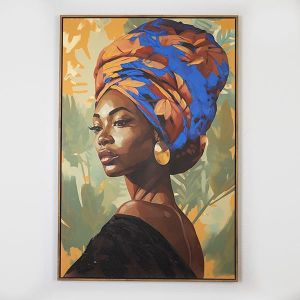 КАРТИНА ПЛАТНО ЖЕНА С ТЮРБАН СИНЬО - ОРАНЖЕВО 82.6 x 122.6