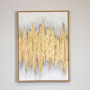 КАРТИНА ПЛАТНО ЗЛАТНА РАМКА АБСТРАКТНО ИЗКУСТВО ЗЛАТИСТО 50x70x3.5см