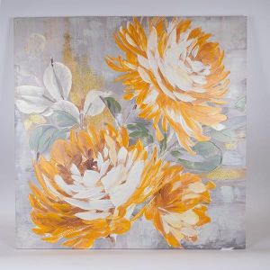 КАРТИНА ПЛАТНО КАРТИНА ЦВЕТЯ БЯЛО - СИВО - ОРАНЖЕВО 100x100x3.5см