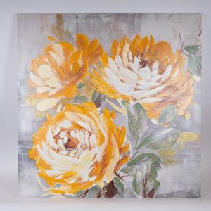 КАРТИНА ПЛАТНО КАРТИНА ЦВЕТЯ БЯЛО - СИВО - ОРАНЖЕВО 100x100x3.5см