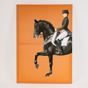 КАРТИНА ПЛАТНО кон с ездач, оранжево - черно 50x70см