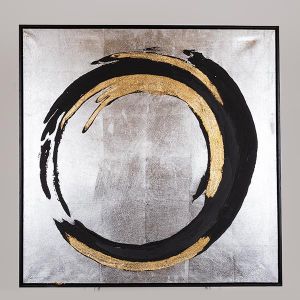 КАРТИНА ПЛАТНО КРЪГ ЧЕРНО - ЗЛАТНО - СРЕБЪРНО 80x80x3.5см