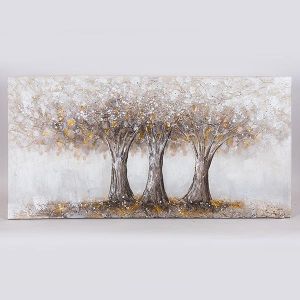 КАРТИНА ПЛАТНО с дървета, бяло - кафяво 60x120x3см