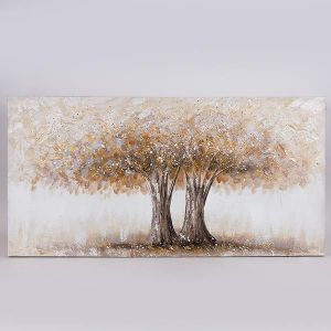 КАРТИНА ПЛАТНО с дървета, бяло - кафяво 60x120x3см