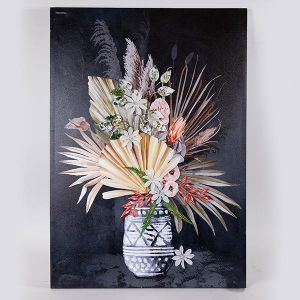 КАРТИНА ПЛАТНО с многоцветни цветя - черно 70x100x3см