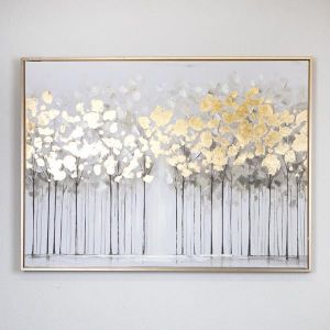 КАРТИНА ПЛАТНО, РЪЧНО РИСУВАНО ГОРСКО ЗЛАТО - СИВО - ЧЕРНО 60x80x3см