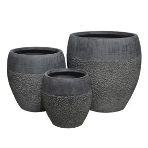 КАШПИ, КОМПЛЕКТ ОТ 3 ЧАСТИ, СЕРИЯ GARDENER HM4725, ФИБЕРГЛИНА, ТЪМЕН ЦВЯТ ЦИМЕНТ, Φ55X54 В СМ.