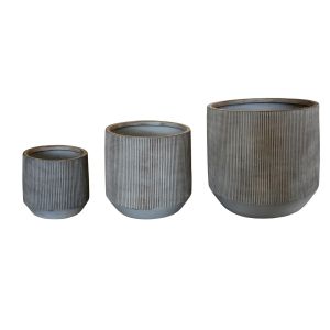 КАШПИ, КРЪГЛИ, КОМПЛЕКТ ОТ 3 ЧАСТИ, СЕРИЯ GARDENER HM4724, ФИБЕРГЛИНА, ЦВЯТ ЦИМЕНТ, Φ59X55 В СМ.