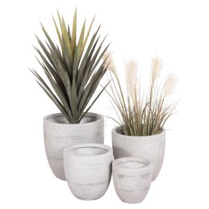 КАШПИ, КРЪГЛИ, КОМПЛЕКТ ОТ 4 ЧАСТИ, СЕРИЯ GARDENER HM4719 ФИБЕРГЛИНА - В ЦВЯТ ЦИМЕНТ Φ44X43ВСМ.