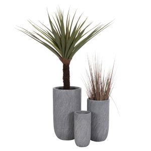 КАШПИ, ЦИЛИНДРИЧНИ, КОМПЛЕКТ ОТ 3 ЧАСТИ, СЕРИЯ GARDENER HM4720 ФИБЕРГЛИНА В ЦВЯТ ЦИМЕНТ Φ44X78.5ВСМ.