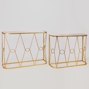КОНЗОЛА МЕТАЛ, ЗЛАТИСТО, С ОГЛЕДАЛО, ПЛОЩ 100X30X75СМ / 90X26,5X70СМ