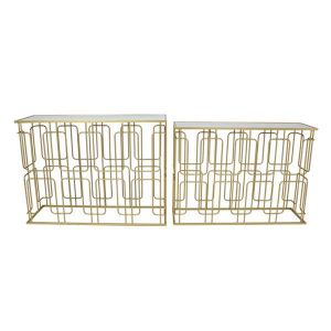 МЕТАЛНИ КОНЗОЛИ ЗЛАТИСТ СТЪКЛЕН ПЛОТ 107X35.5X79.5/ 101.5X30.5X74СМ