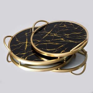 МЕТАЛНИ ПОДНОСИ S/2 С ОГЛЕДАЛО ЗЛАТИСТО 35x35x6 / 30x30x6см