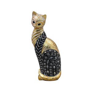 НАСТОЛНА ДЕКОРАТИВНА ФИГУРКА &quot;Котка&quot; ЧЕРНО-ЗЛАТИСТО-БЯЛ ЦВЯТ 15x11x33см