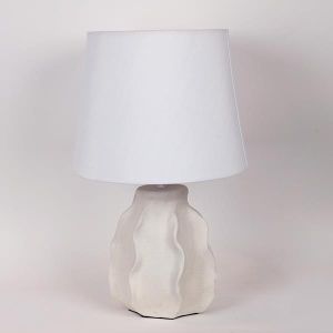 НАСТОЛНА ЛАМПА С АБАЖУР ОТ ЛЕН КЕРАМИЧЕН БЯЛ 32X25X52СМ