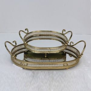 ПОДНОС S/2, МЕТАЛНА, С ОГЛЕДАЛО, БРОНЗОВА РАЗМЕР: 28x18x10 Д: 38x23x11см