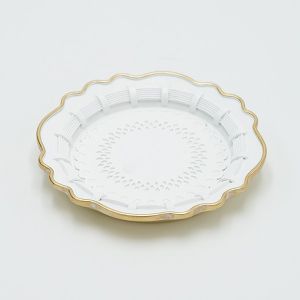 ПОДНОС, ПОЛИРЕЗИН, БЯЛО-ЗЛАТНО, 14x14x2см