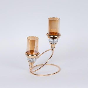 СВЕЩНИК С 2 ПОДСТОЯЩИКА, МЕТАЛЕН, ЗЛАТЕН, 24X13см