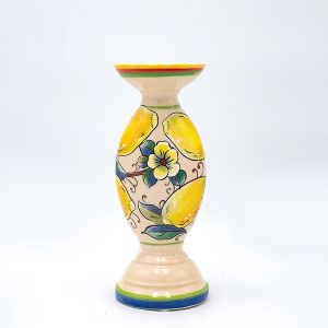 СВЕЩНИК, КЕРАМИЧЕН, БЕЖОВО-С ЛИМОНИ, 10x10x25см