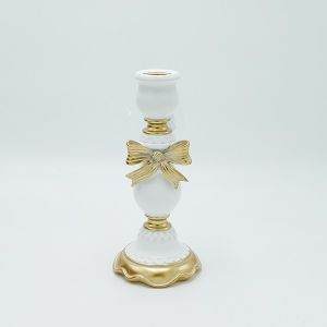 СВЕЩНИК, С ПАНДЕЛКА, ПОЛИРЕЗИН, БЯЛО-ЗЛАТНО, 15.5x14x29.5см