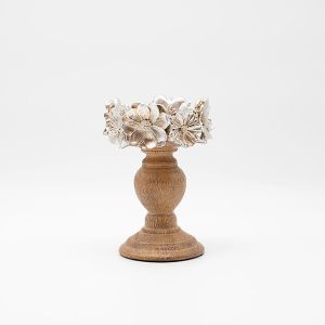СВЕЩНИК, ЦВЕТЯ, ПОЛИРЕЗИН-ДЪРВО, НАТУРАЛНО-СРЕБЪРНО, 12.5x12.5x18.5см