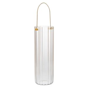 СТЪКЛЕНА КРЪГЛА ВАЗА РЕЛЕФНА СЪС ЗЛАТНА ДРЪЖКА D10X30CM