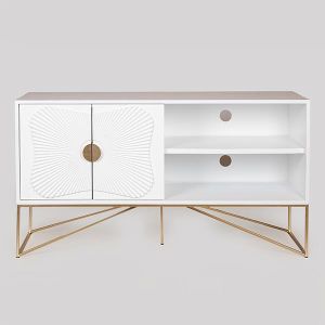 ТВ ШКАФ, ДЪРВЕНА, БЯЛА С МЕТАЛНИ ЗЛАТИСТИ КРАКА 120X38X65СМ