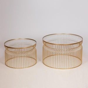 ХОЛНИ МАСИ МЕТАЛ ЗЛАТИСТ СТЪКЛЕН ПЛОТ 65X65X40СМ 52,5X52,5X34СМ