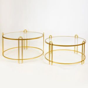 ХОЛНИ МАСИ, МЕТАЛ, ЗЛАТИСТО, СТЪКЛЕН ПЛОЩ 81X81X48СМ, 76X76X41СМ