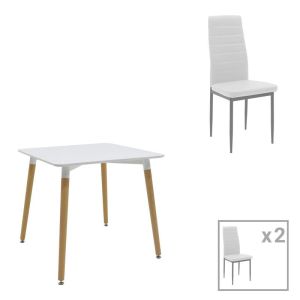 КОМПЛЕКТ МАСА И СТОЛОВЕ NATALI-PARKER 3 БР. MDF БЕЛИ-ЕСТЕСТВЕНИ КРАКА 80X80X76СМ
