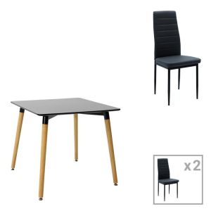 КОМПЛЕКТ МАСА И СТОЛОВЕ ОТ 3 ЧАСТИ NATALI-PARKER MADF В ЧЕРНО-ЕСТЕСТВЕН ЦВЯТ 80X80X76СМ