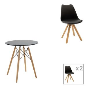 КОМПЛЕКТ ТРАПЕЗАРНА МАСА ОТ 3 ЧАСТИ JULITA-CARON MDF В ЧЕРНО-ЕСТЕСТВЕН ЦВЯТ D60X73СМ