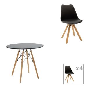 КОМПЛЕКТ ТРАПЕЗАРНИ МАСИ ОТ 5 ЧАСТИ JULITA-CARON MDF В ЧЕРНО-НАТУРАЛЕН ЦВЯТ D80X76СМ