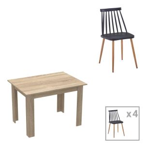 КОМПЛЕКТ ТРАПЕЗАРНИ МАСИ ОТ 5 ЧАСТИ MANKA-AURORA I В ЦВЯТ SONOMA-BLACK 110X80X77СМ