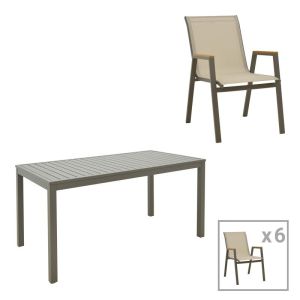 КОМПЛЕКТ ТРАПЕЗНА МАСА KLITON-AZELIE ОТ 7 ЧАСТИ В ЦВЯТ ШАМПАНСКО 150X80X74СМ