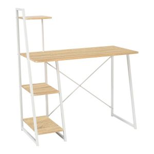 ОФИС БЮРО С РАФТОВЕ DECKSTOR В ЦВЯТ ДЪБ С БЕЛИ МЕТАЛНИ КРАКА 102X50X117СМ