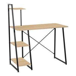 ОФИС БЮРО С РАФТОВЕ DECKSTOR В ЦВЯТ ДЪБ С ЧЕРНИ МЕТАЛНИ КРАКА 102X50X117СМ