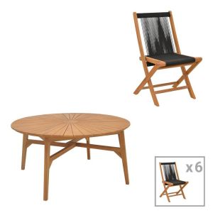 ТРАПЕЗНА МАСА 7 ЧАСТИ BANOU-COLEN ТИКОВО ДЪРВО В ЕСТЕСТВЕНО-ЧЕРЕН НЮАНС �150X75СМ