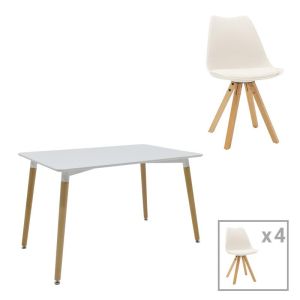 ТРАПЕЗНА МАСА NATALI-CARON КОМПЛЕКТ ОТ 5 ЧАСТИ MDF БЯЛО-ЕСТЕСТВЕНИ КРАКА 120X80X76СМ