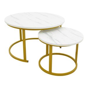 ХОЛНА МАСА RELEVON КОМПЛЕКТ ОТ 2 МАСИЧКИ RELEVON ОТ MDF В ЦВЯТ БЯЛ МРАМОР 80X80X45СМ