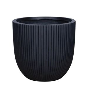 FIBERCLAY ЧЕРНА КРЪГЛА САКСИЯ С ВЕРТИКАЛНИ ЛЕНТИ - Φ49x47см