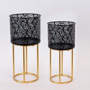 S/2 САКСИЯ ЧЕРНО - ЗЛАТИСТА МЕТАЛНА СТОЙКА 20x45см / 18x35см