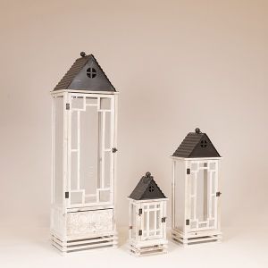 S/3 ФЕНЕРА, ДЪРВЕНО-МЕТАЛЕН ПЛОЩ, БЯЛО-ЧЕРНО, S20x13x43, M:27x20x69, L:34x26113см
