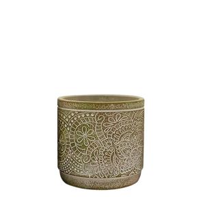 АНТИЧНА БРОНЗОВА КРЪГЛА САКСИЯ С ЦВЕТЕН МОДЕЛ, МАЛКА - Φ13x12.5см 18/15KIV