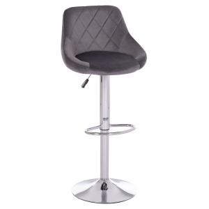 БАР СТОЛ ROSE HM204.41 ХРОМИРАНА ОСНОВА И ОКАЧВАНЕ И СИВО КАДИФЕ 48X45X105ВСМ.