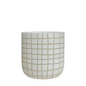 БЯЛА КРЪГЛА САКСИЯ С КАРИРАН РАЗМЕР, СРЕДНА - Φ15x14.5 см 12/20 КУТИЙКИ