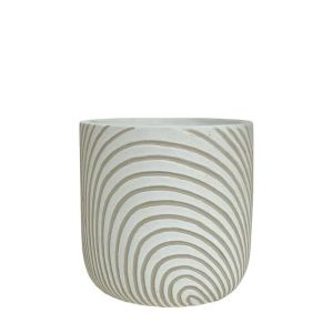 БЯЛА КРЪГЛА САКСИЯ С РЕЛЕФНИ ИЗВИВКИ, СРЕДНА - Φ15x14.5 см 12/20 КУТИЙКИ